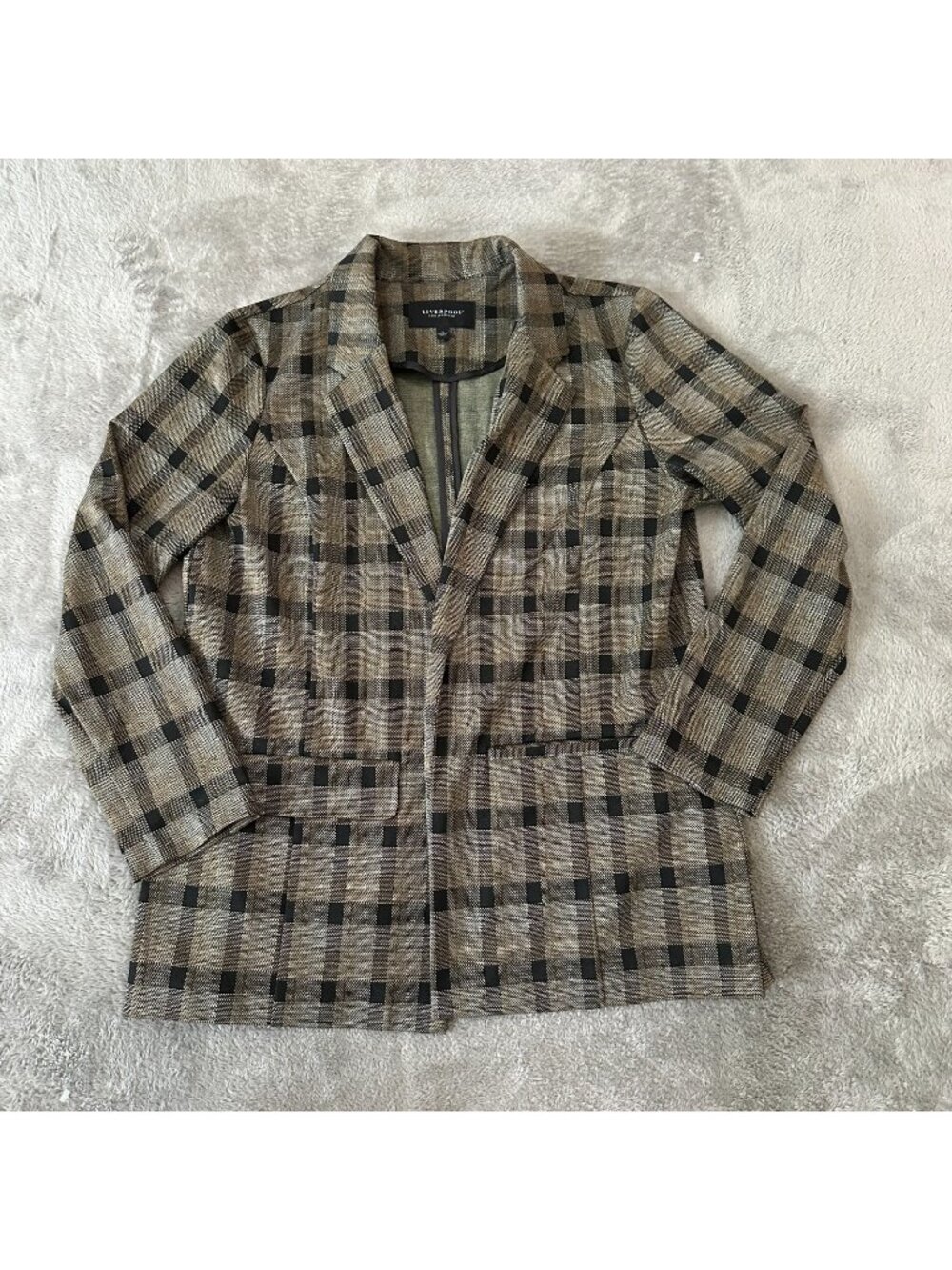 Liverpool Jeans Co Boyfriend Blazer Jacket Plaid Brown Women's LARGE